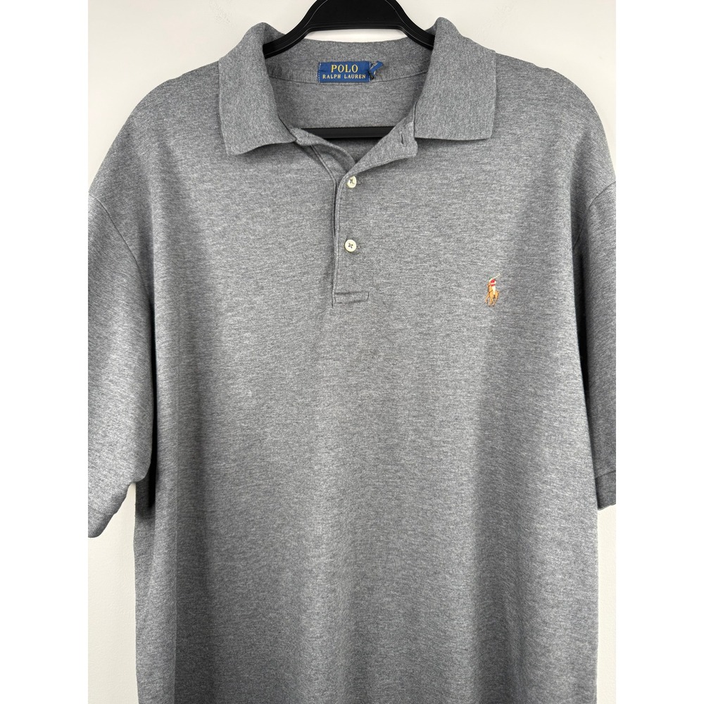 Polo Ralph Lauren Mens Large Tall Polo Shirt Heather Gray 100% Cotton Pony Logo